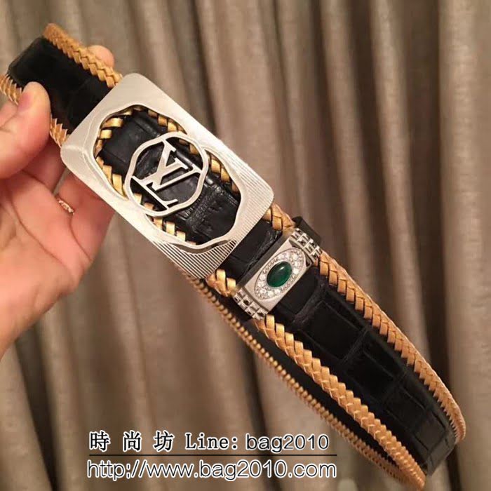 路易威登LV Louis Vuitton純手工編織無拼接美洲鱷魚A類肚皮 高端男士皮帶 LHG1210